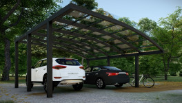 Металлический хай-тек навес для двух автомобилей, крыша под монолитный поликарбонат